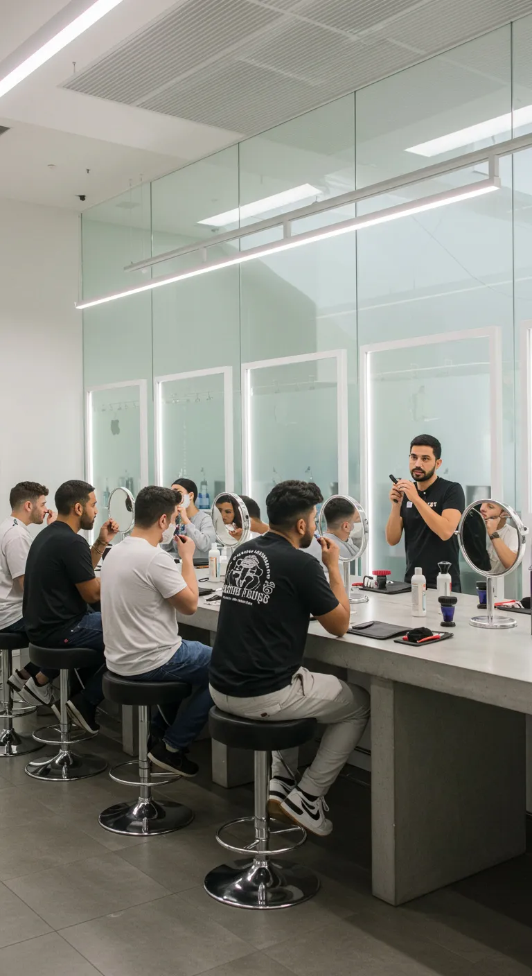 Barber instructor demonstrating technique